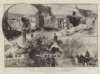 De brand in Ravenstone, nabij Newport-Pagnell, Buckinghamshire